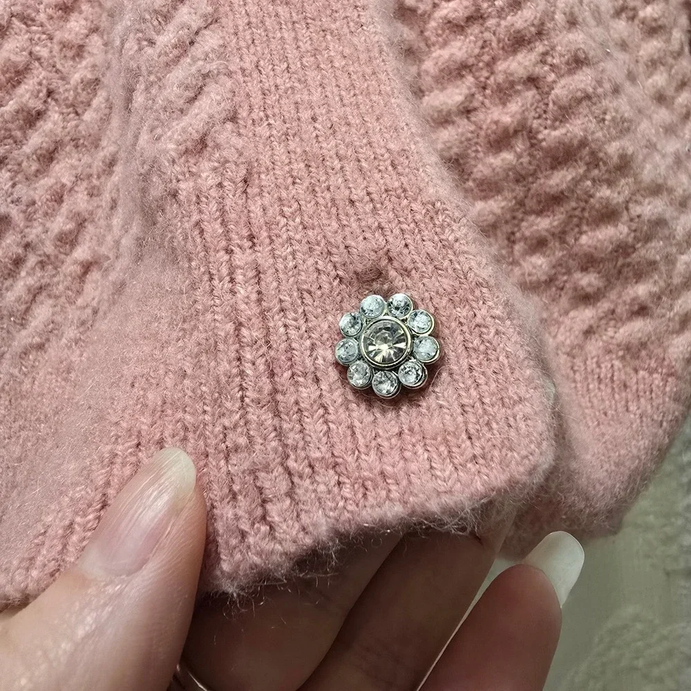 JCrew Crewcuts Girls Pink Merino Alpaca Cropped Cardigan Rhinestone Bow XL 12-13